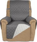 PureFit Reversible Quilted Sofa Cover, Water Resistant Slipcover Furniture Protector, Washable Couch Cover with Non Slip and Elastic Straps for Kids, Dogs, Pets (Recliner, Gray/Ivory)