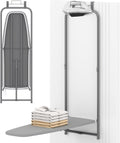 COSTWAY Over The Door Ironing Board, Space-Saving Metal Hanging Ironing Board with Iron Holder & Cotton Cover, Compact Fold Down Iron Stand for Home, Apartment, Laundry Room, Dorm, Gray