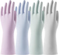 Rubber Cleaning Dishwashing Gloves 4 Pairs Reusable Kitchen Glove for Washing Dishes & Household Bathroom Cleaning Dish Gloves with Flock Lining Anti-Slip Grip Waterproof Thick Long-lasting Colorful S