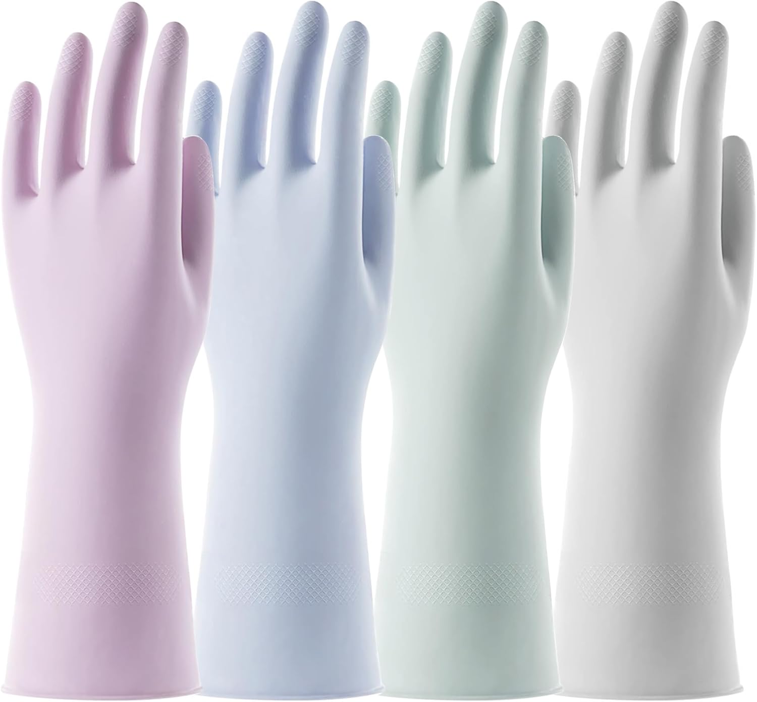Rubber Cleaning Dishwashing Gloves 4 Pairs Reusable Kitchen Glove for Washing Dishes & Household Bathroom Cleaning Dish Gloves with Flock Lining Anti-Slip Grip Waterproof Thick Long-lasting Colorful S