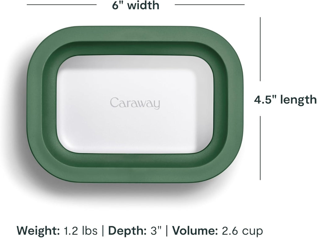 Caraway 6pc Glass Food Storage Set - 2.6 Cup Storage Containers For Food (6) - Non-Toxic Ceramic-Coated Glass - Air Release Technology - Compact & Stackable Design - Sage
