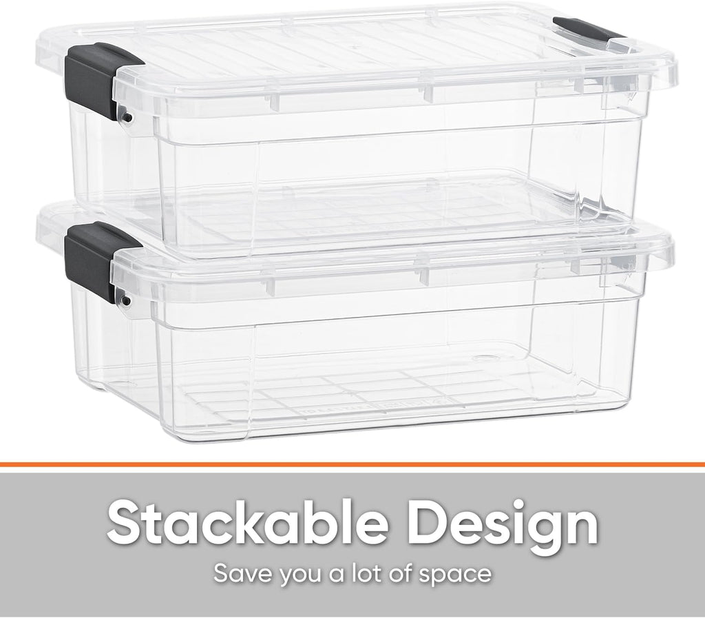 Superio Storage Bins with Lids- 2 Pack, 4.5 Qt Clear Boxes for Organizing, Stackable Plastic Containers- BPA Free, Non-Toxic, Odor Free, Organizer for Home, Office, Dorm
