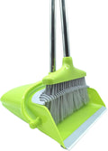 Extendable Long Handle Broom and Dustpan Set, Stainless Lightweight Upright Standing Broom and Dustpan Combo for Kitchen Lobby Office Living Room Household Indoor or Outside (Green)