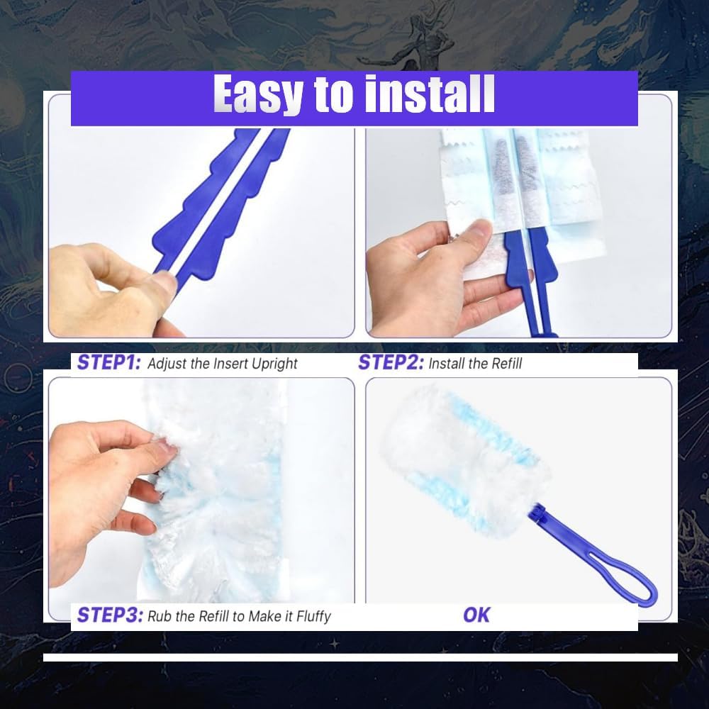 Duster Refills Compatible with Swiffer Duster, Heavy Duty Multi Surface Duster Replacement with 2 Extra Handle for Cleaning Furniture, Blinds, Ceiling Fans and Car (BLue-100Pack)