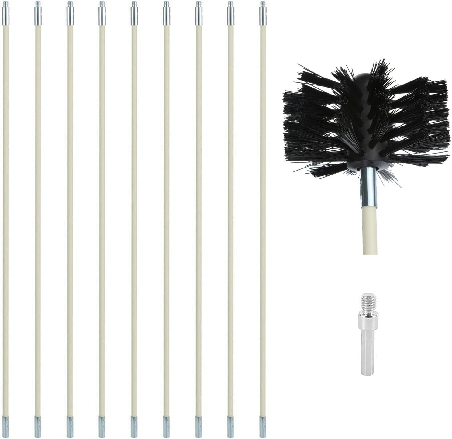 12 Feet Stove Pipe Clean Brush Extension Rods Flexible Fireplace Chimney Brush Stove Pipe Brush Rod Rotary Air Duct Dryer Vent Cleaner Rods Flue Brush Chimney Sweep Kit with Brush Head