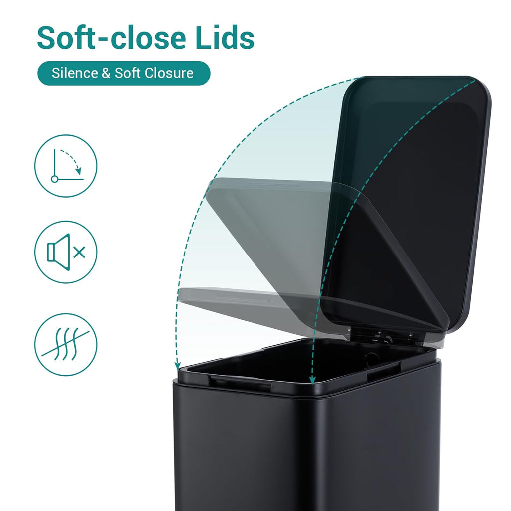 13.2 Gallon / 50L Kitchen Trash Can, Slim Stainless Steel Garbage Can with Removable Inner Bucket, Fingerprint-Proof Step Rubbish Bin with Soft-Close Lid for Narrow Space, Black
