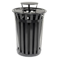 Global Industrial Heavy-Duty 36 Gallon Capacity Outdoor Metal Slatted Trash Receptacle with Rain Bonnet Lid & Plastic Liner, Black, Commercial & Industrial Trash Can