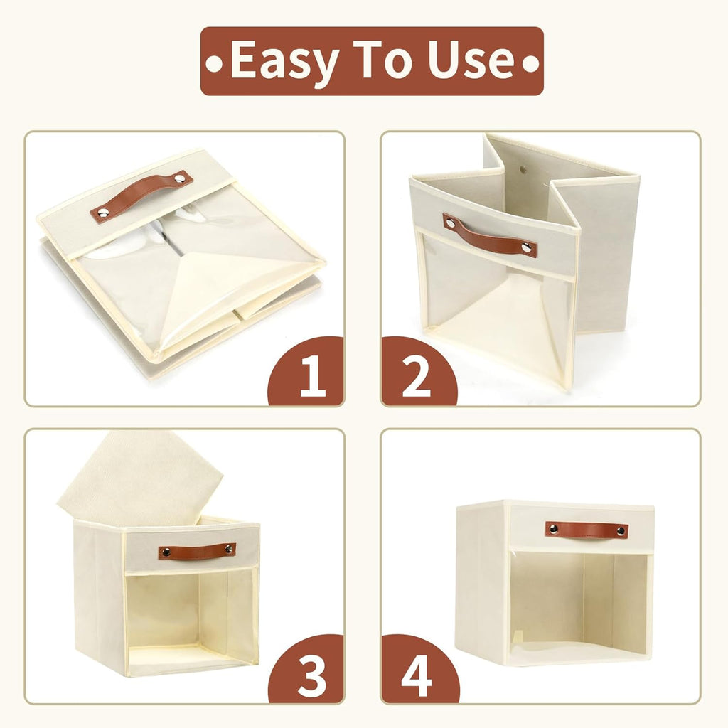 HNZIGE 11 x 11 Storage Cubes Bins for Storage Organizer,Shelf Fabric Storage Bin for Cube Organizer, Canvas Cloth Bin,Cubby Decorative Cube Organizer Bin for Cube Storage Blanket Home(Cream 6 PCS)