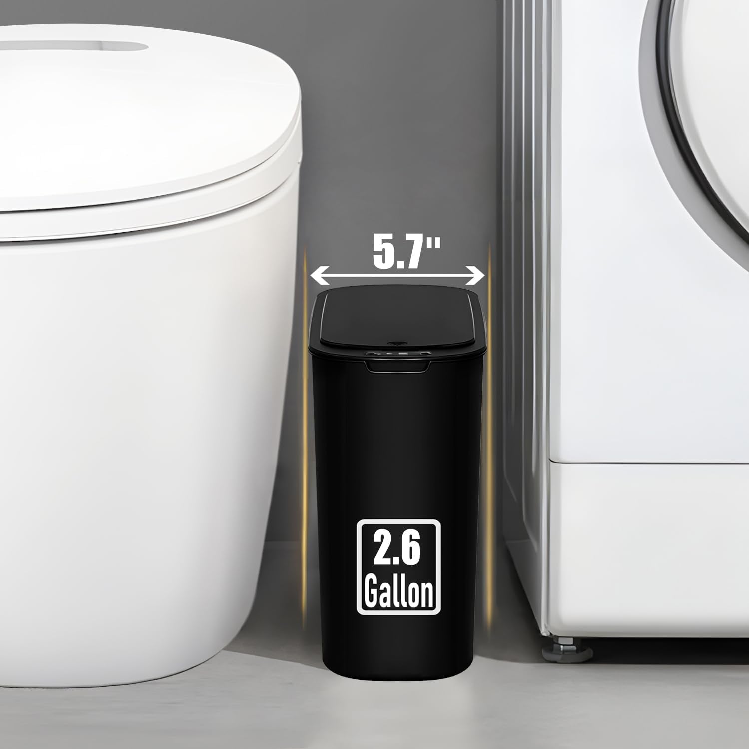 TIPGO Automatic Motion Sensor Bathroom Trash Can with Lid, 2.6 Gallon Touchless Trash Bin, Smart Garbage Can Plastic Slim Wastebasket for Bedroom, Office, Dorm (Black)