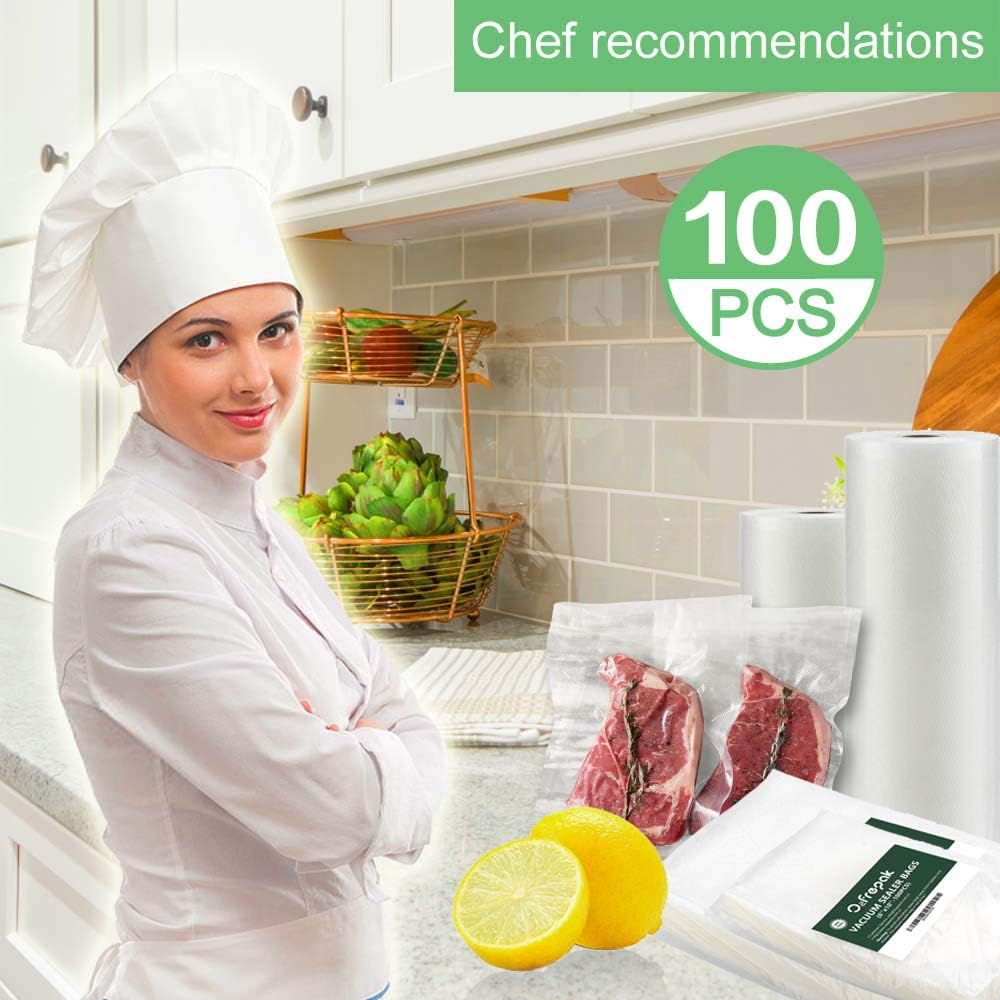 O2frepak 100 Pint 6" x 10" Vacuum Sealer Bags with BPA Free and Puncture Prevention,Vacuum Seal Freezer Bags,Great for Sous Vide Vaccume Sealer PreCut Bags