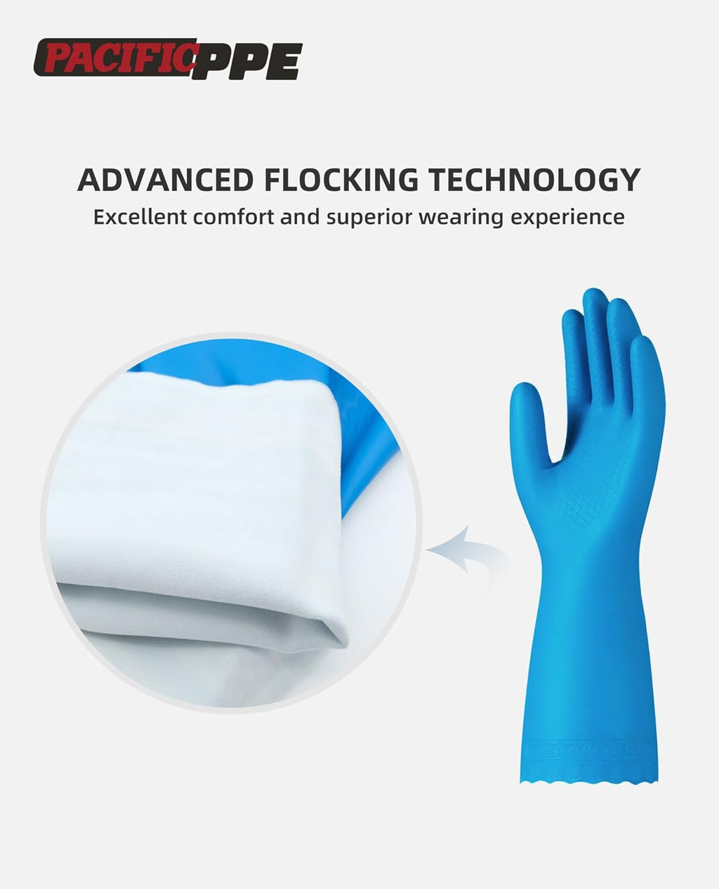 PACIFIC Cleaning Gloves with Latex free, Dishwashing Kitchen Gloves with Cotton Flocked Liner, Reusable, Non-Slip, Water Resistant Household Gloves, Blue, Large