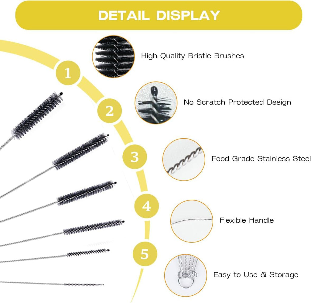 Straw Cleaner Brush Set,6 Piece Long Drinking Straws Cleaning Brush Pipe Tube Tiny Brushes 10-inch,Black