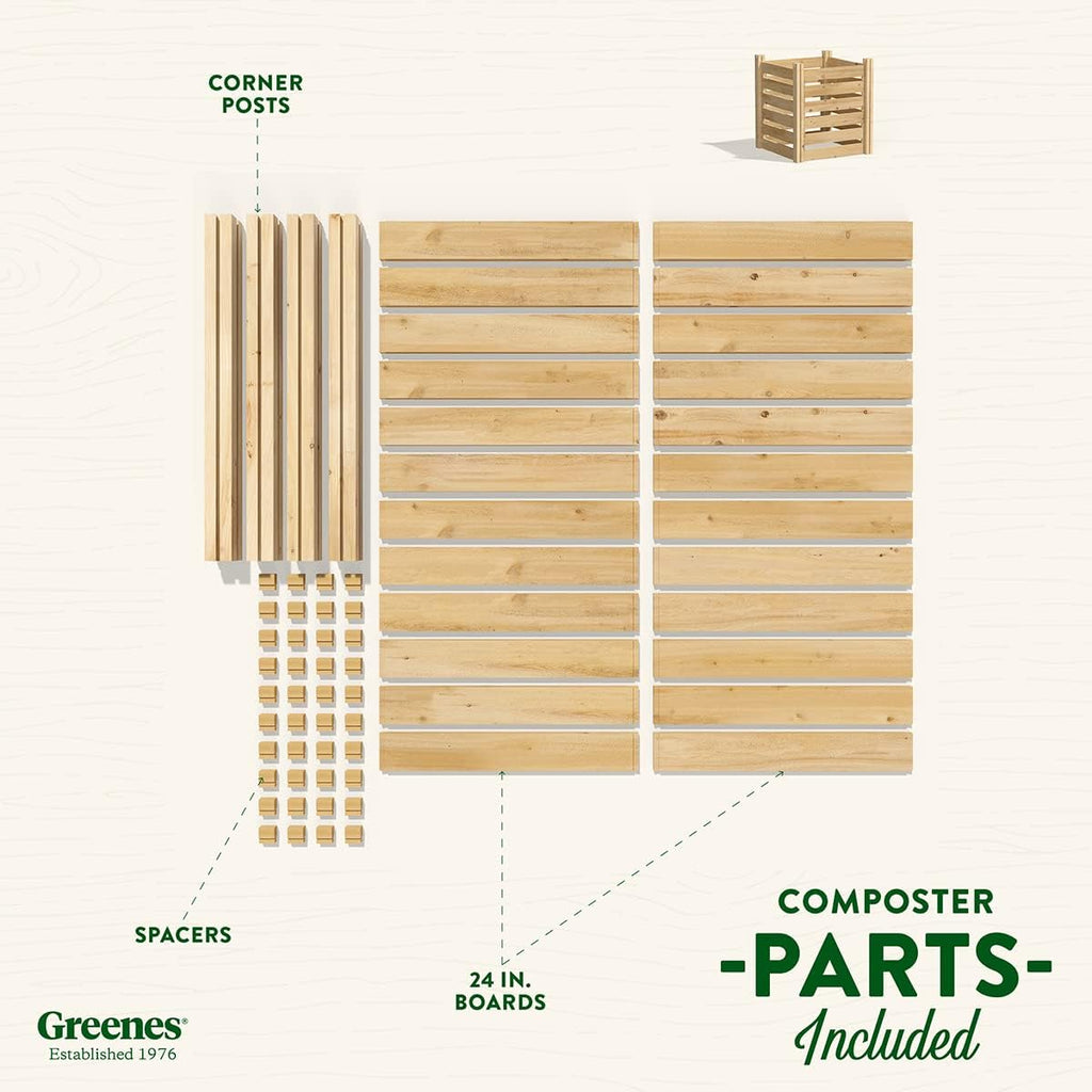 Greenes Fence Cedar Wood Composter, 24" W x 24" L x 31" H / 77.3 Gallons - Made in USA with North American Cedar