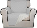 PureFit Reversible Quilted Sofa Cover, Water Resistant Slipcover Furniture Protector, Washable Couch Cover with Non Slip and Elastic Straps for Kids, Pets (Chair, Light Gray/Ivory)