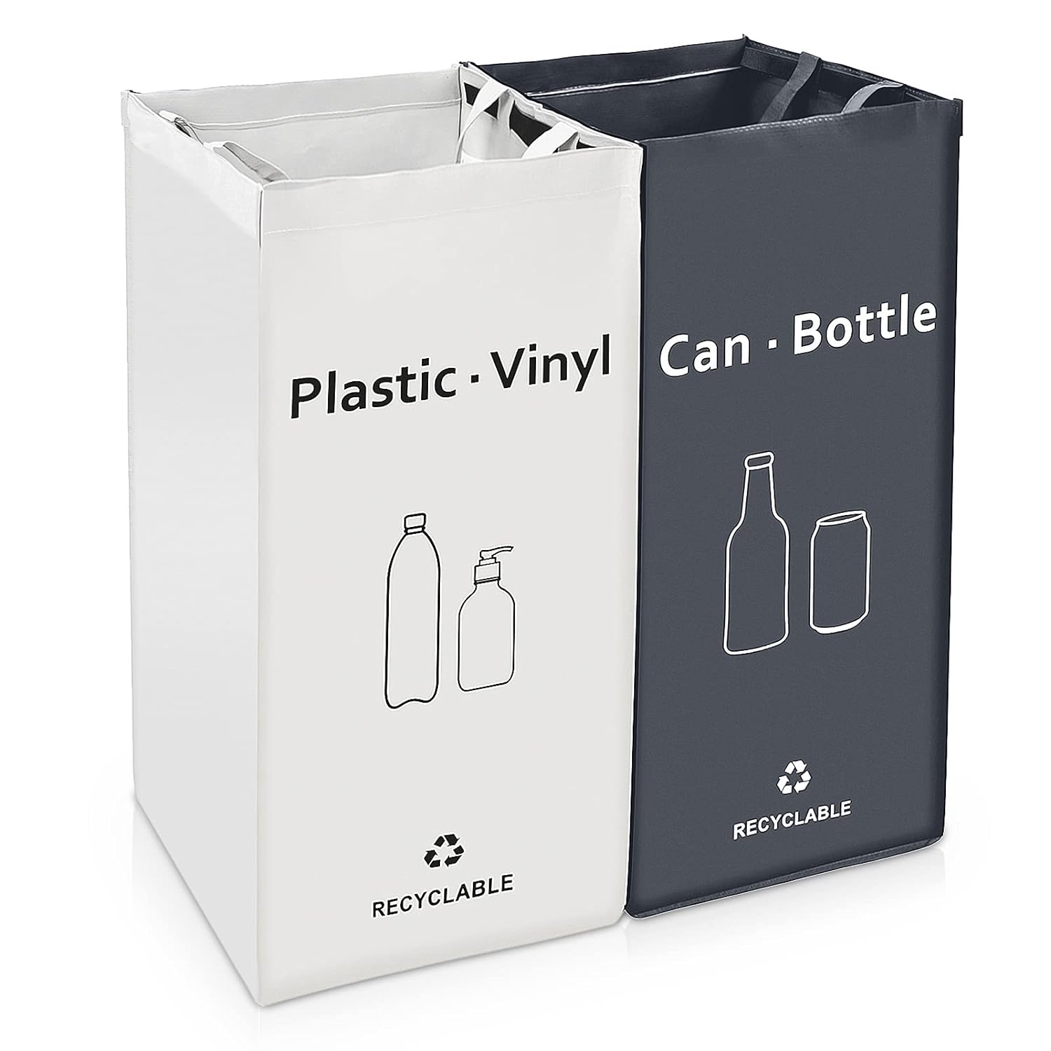 Recycling Bin, Separate Large Recycle Bins for Kitchen - Indoor Home Trash Bin, Recyclable Waste Trash Sorting Organizer, Durable, Washable, Affordable Recycle Bags, 2 Pack