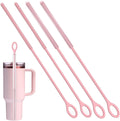 4PCS Silicone Straw Cleaner Brush, Reusable Straw Brush Extra Long for Cleaning Glass Metal Smoothie Straws and Cups, Non-Slip Handle Soft and Bendable, 2 PCS 6mm+2 PCS 9mm, Pink