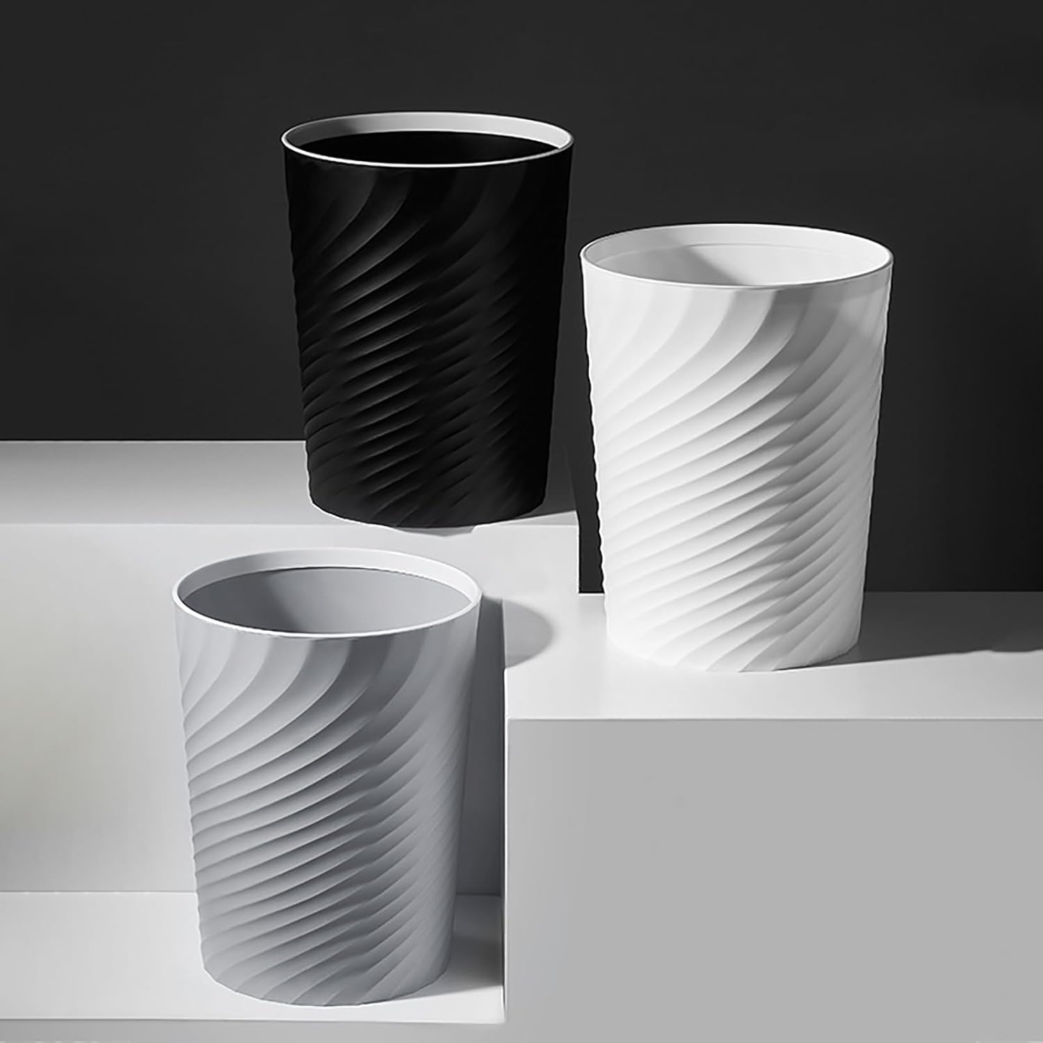 Small Bathroom Trash Can 1.8 Gallon Wastebasket Recycling Bin for Bedroom Office Kitchen (Black White, 2 Pack)