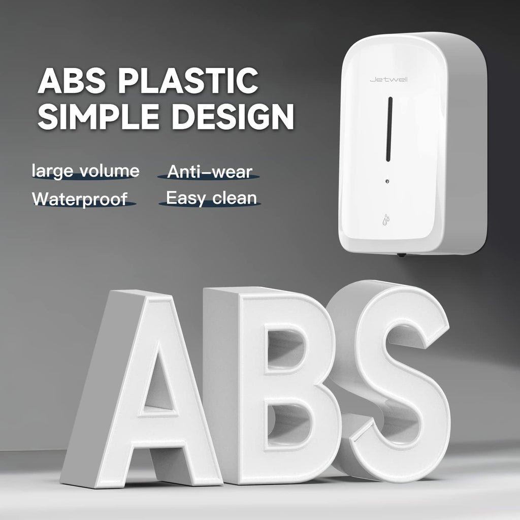 JETWELL Automatic Touch-Less Wall Mount Hand Soap Dispenser Liquid Drop Battery Operated, White Plastic Cover Large Capacity 34OZ/1000ML for Kitchen Home Commercial Bathroom