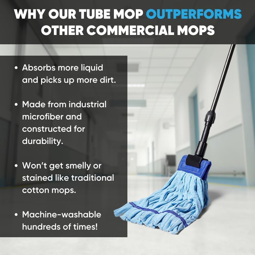 Commercial Mop Head Replacement – 1 Pack Medium Green Microfiber Tube Mop (14 oz.) | Industrial Wet Mops | Refill Heads, Machine Washable, Heavy Duty | Hardwood, Tile, Laminate, Vinyl Floors