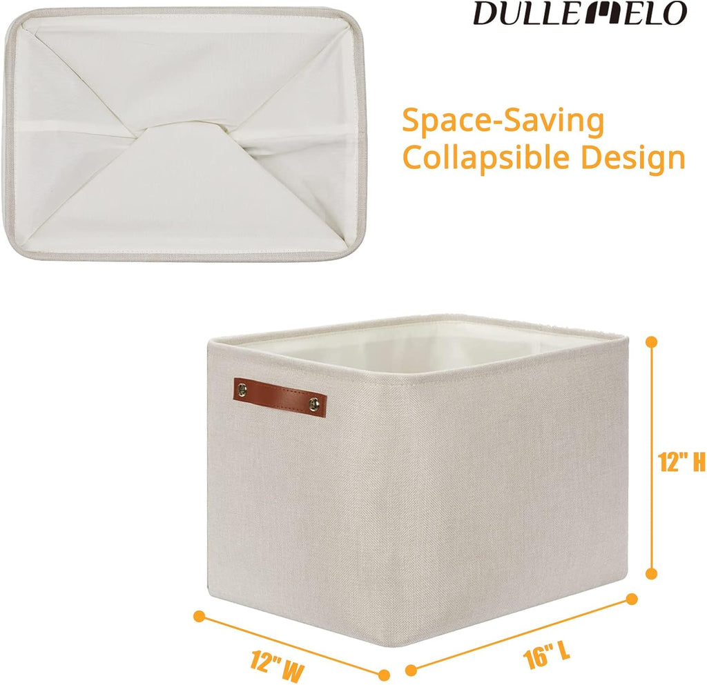 DULLEMELO Storage Baskets Large 16"x12"x12" Tall Rectangular Baskets Fabric Storage Bins for Organizing [1 Pack] Collapsible Linen Shelf Baskets for Clothes, Toys, Closet, Laundry (Beige)
