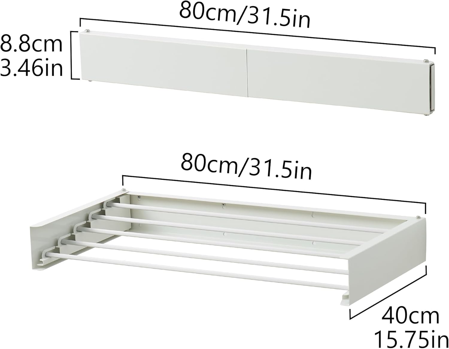 Clothes Drying Rack, Laundry Hanging Rack Collapsible, Wall Mounted Drying Rack for Laundry, Foldable Drying Rack Indoor Outdoor, 31.5" Wide, 5 Aluminum Rods, 60 lb Capacity (White 31.5")