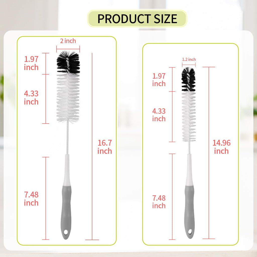 Bottle Cleaner Brush Set - Long Handle Bottle Brushes for Cleaning Narrow Neck Bottles, Beer, Wine, Baby Bottle, Pipes, Tubes, and Small Bottle