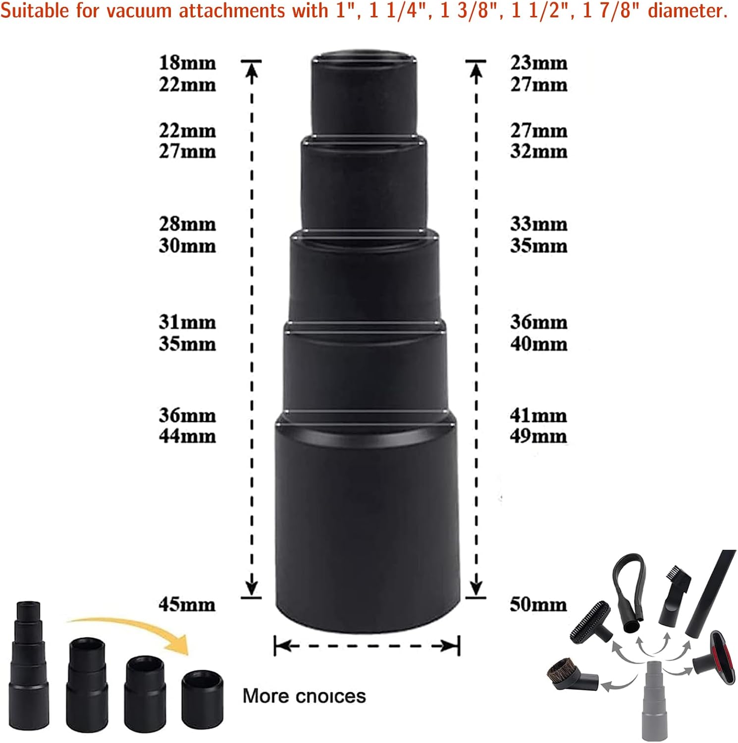 12 Pcs Universal Vacuum Attachments for Shop Vac Accessories, 1 1/4" to 2 1/2" Vacuum Cleaning Tools Kit, Dirt Remover for Home Air Vents Corner Pets Drawer Car Dusty Vacuum Brush Attachment