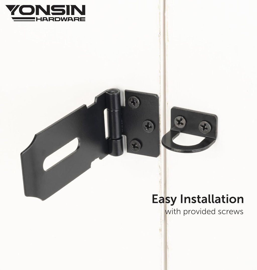 3" Door Padlock Safety Hasp Latch, Door Hasp Clasp Lock Gate Shed Hasp Latch Lock for Door Window Cabinet Pet Cage Toolbox Shed Fence, 304 Stainless Steel, Matte Black Finish, 1 Pack