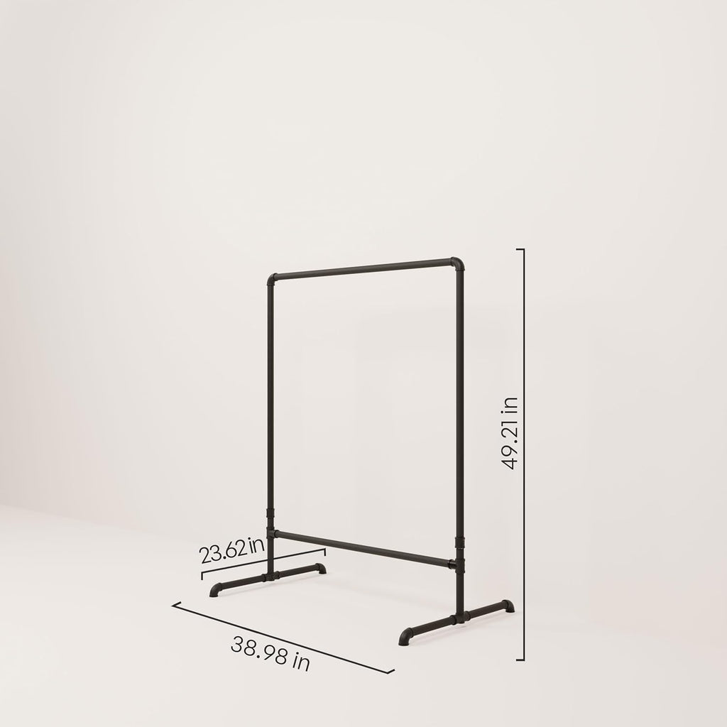 pamo Industrial Pipe Clothing Rack with Shelf - 130 lbs Capacity - Free Standing Clothes Rack and Walk In Closet for Wardrobe
