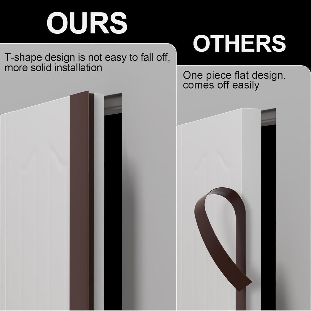 T-Shaped Door Draft Stopper, 1.97 in x 20 Ft Silicone Seal Strip for Windows Gaps, Weather Stripping Seal Strip Shower Sweep, Brown