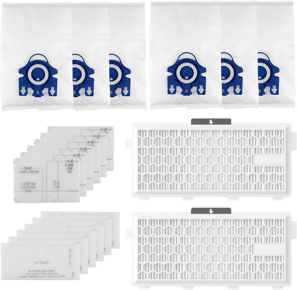 6 Packs GN 3D Airclean Bags Replacement for Miele Complete C2 C3 and S2, S5, S8, S400i Series Vacuums with 2 SF-HA 50 HEPA Filters, 6 AirClean Filter and 6 Pre-motor Protection Filter