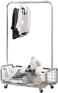 Garment Rack With Storage Baskets,Clothing Rack for Hanging Clothes, Multi-functional Bedroom Clothes Rack with Wheels for Bedroom, Living Room, Easy Assembly (40inch lenght)