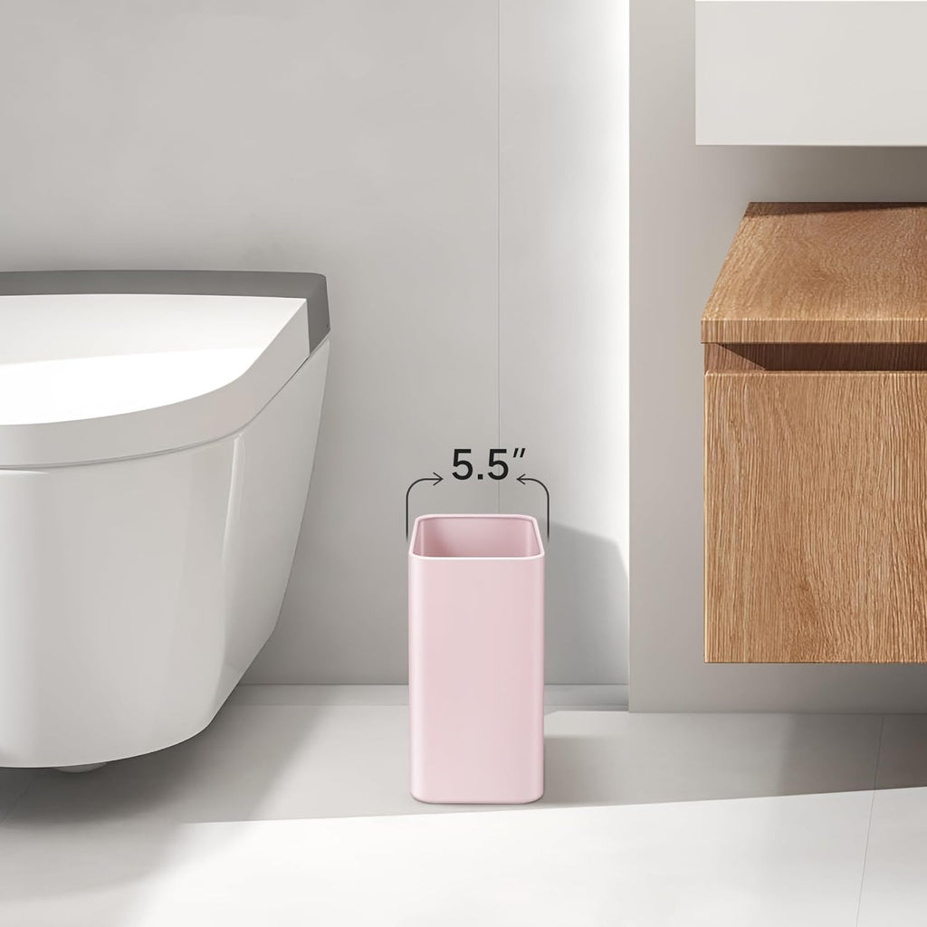 TIPGO Small Metal Trash Can, 2.1 Gallon Slim Trash Can for Bathroom, Wastebasket Garbage Bin for Bedroom, Office, Kitchen, Under Sink (Pink)