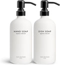 Vine Creations White Glass Soap Dispenser Set, Dish Soap and Hand Soap Dispenser Set with Stainless Steel Pump, 16 oz Glass Dispensers for Kitchen or Bathroom Decor (Matte White Bottle/Matte Black)