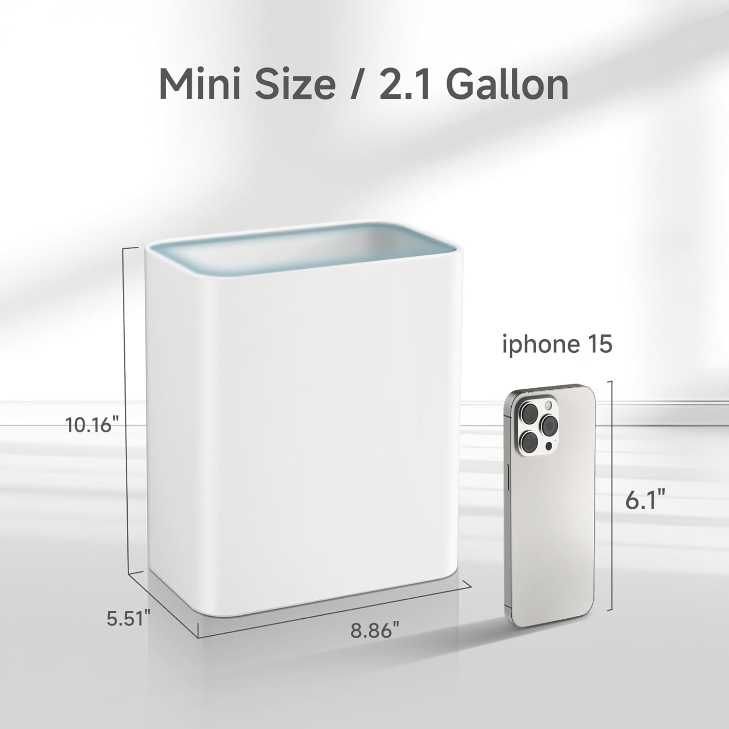 TIPGO Small Metal Trash Can, 2.1 Gallon Slim Trash Can for Bathroom, Wastebasket Garbage Bin for Bedroom, Office, Kitchen, Under Sink (White)
