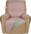 PureFit Reversible Quilted Sofa Cover, Water Resistant Slipcover Furniture Protector, Washable Couch Cover with Non Slip and Elastic Straps for Kids, Dogs, Pets (Small Recliner, Pink/Beige)