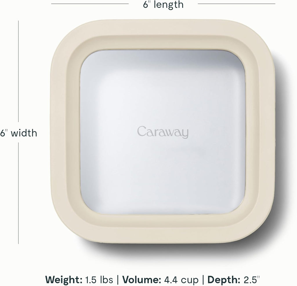 Caraway 6pc Glass Food Storage Set – 4.4 Cup Food Containers (6) - Ceramic Coated - Non Toxic, Non Stick with Lids - Microwave Safe - Cream