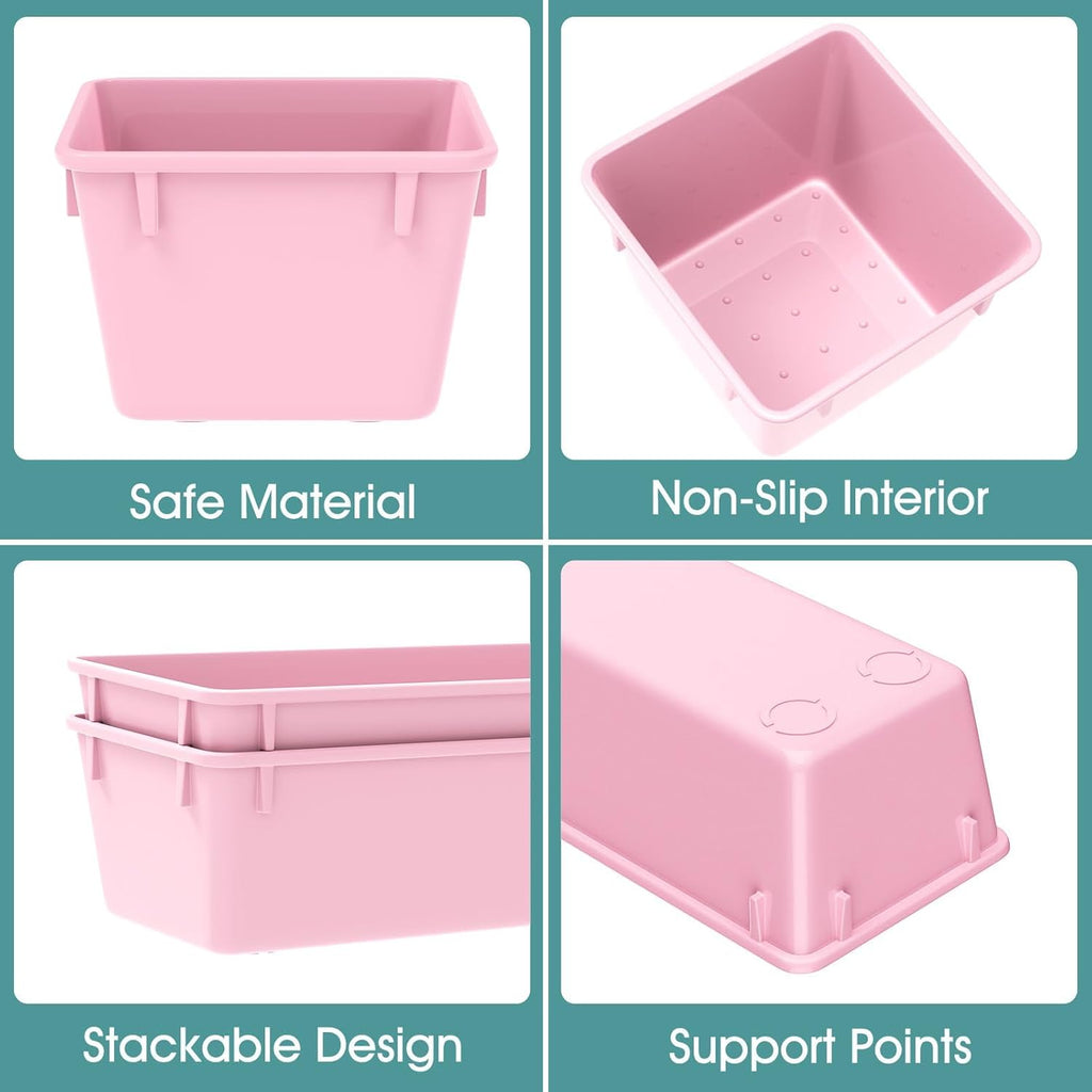 WOWBOX 25 PCS Plastic Drawer Organizer Set, 4 Sizes Desk Drawer Divider Organizers and Storage Bins for Makeup, Jewelry, Gadgets for Kitchen, Bedroom, Bathroom, Office, Pink