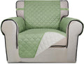 PureFit Reversible Quilted Sofa Cover, Water Resistant Slipcover Furniture Protector, Washable Couch Cover with Non Slip and Elastic Straps for Kids, Dogs, Pets (Chair, Sage Green/Ivory)