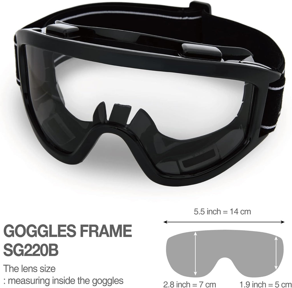 DEX FIT Protective Safety Goggles SG220B; Anti Fog & Scratch, Z87 Eye Protection for Lab, Science, and Chemistry Work, Indirectly Vented, Adjustable for Women and Men, (Black Frame, Clear Lens)