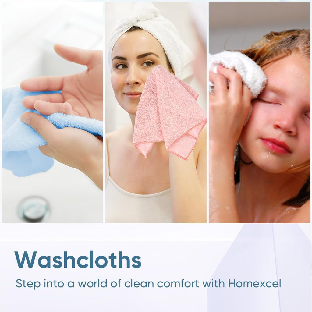 HOMEXCEL Microfiber Washcloths 50 Pack, Highly Absorbent and Soft Face Towel, Multi-Purpose Wash Cloths for Bathroom, Hotel, Spa, Gym, and Kitchen, 12x12 Inch