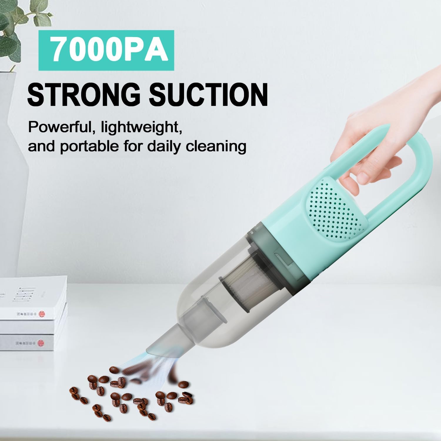 6-in-1 Lightweight Stick Vacuum Cleaner with 100W Powerful Motor, Mini Portable Household Handheld Vacuum Cleaner for Domestic Hard Floors, Carpets and Pet Hair(Green Cordless Plugs)