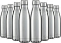 HASLE OUTFITTERS 17oz Stainless Steel Water Bottles Bulk, Vacuum Insulated Water Bottles Double Walled Reusable Metal Sports Water Bottles Keep Drinks Hot and Cold, Stainless, 8Packs