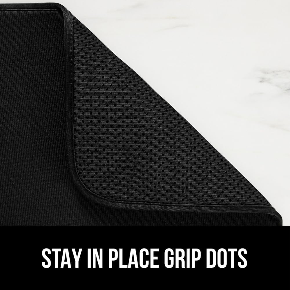 GORILLA GRIP Ultra Water Absorbent Microfiber Dish Drying Mat, Quick Dry Thick Mesh, Slip Resistant Pad for Sink Dishes or Under Rack, Kitchen Counter Accessories, 16x18, Machine Wash Mats, Black
