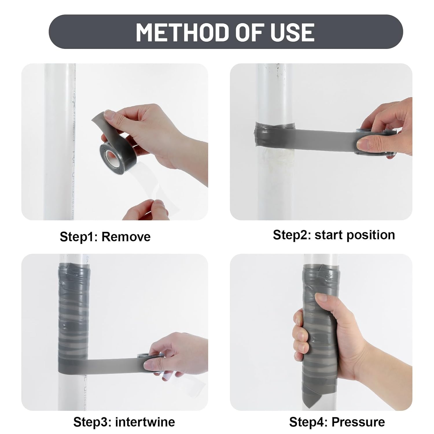Self Fusing Silicone Tape 4 Rolls 1 in x 10' Grey Waterproof Rescue Tape Rubber Leak Silicone Self-amalgamating Tape for Plumbing, Sealing Pipes, Hose Repair, Outdoor Coax and Tool Fixation