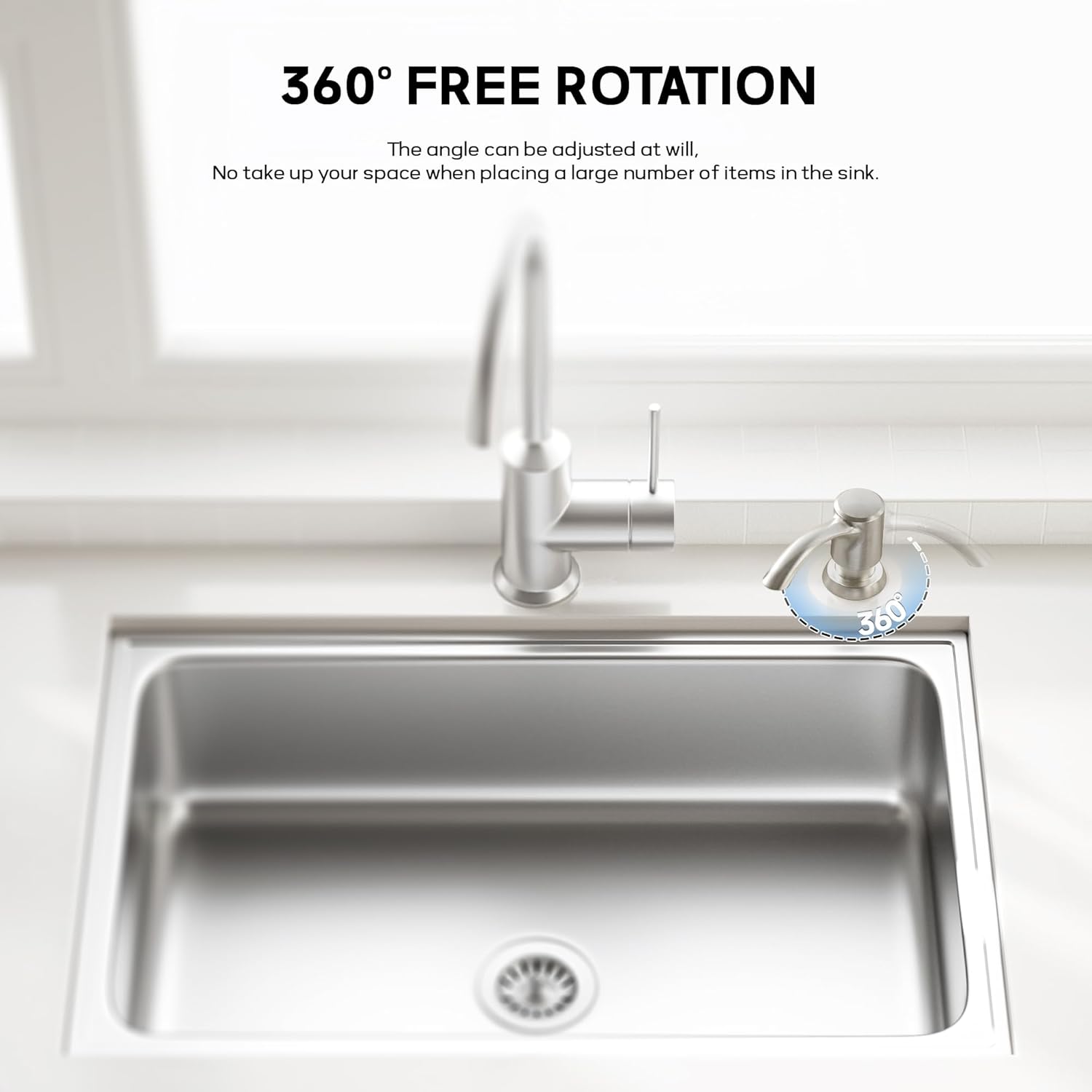 SAMODRA Built-in Kitchen Sink Soap Dispenser with Extension Tube Kit - Brushed Nickel Finish, Leak-Proof Design, No Top Refill Required (39" Tube)