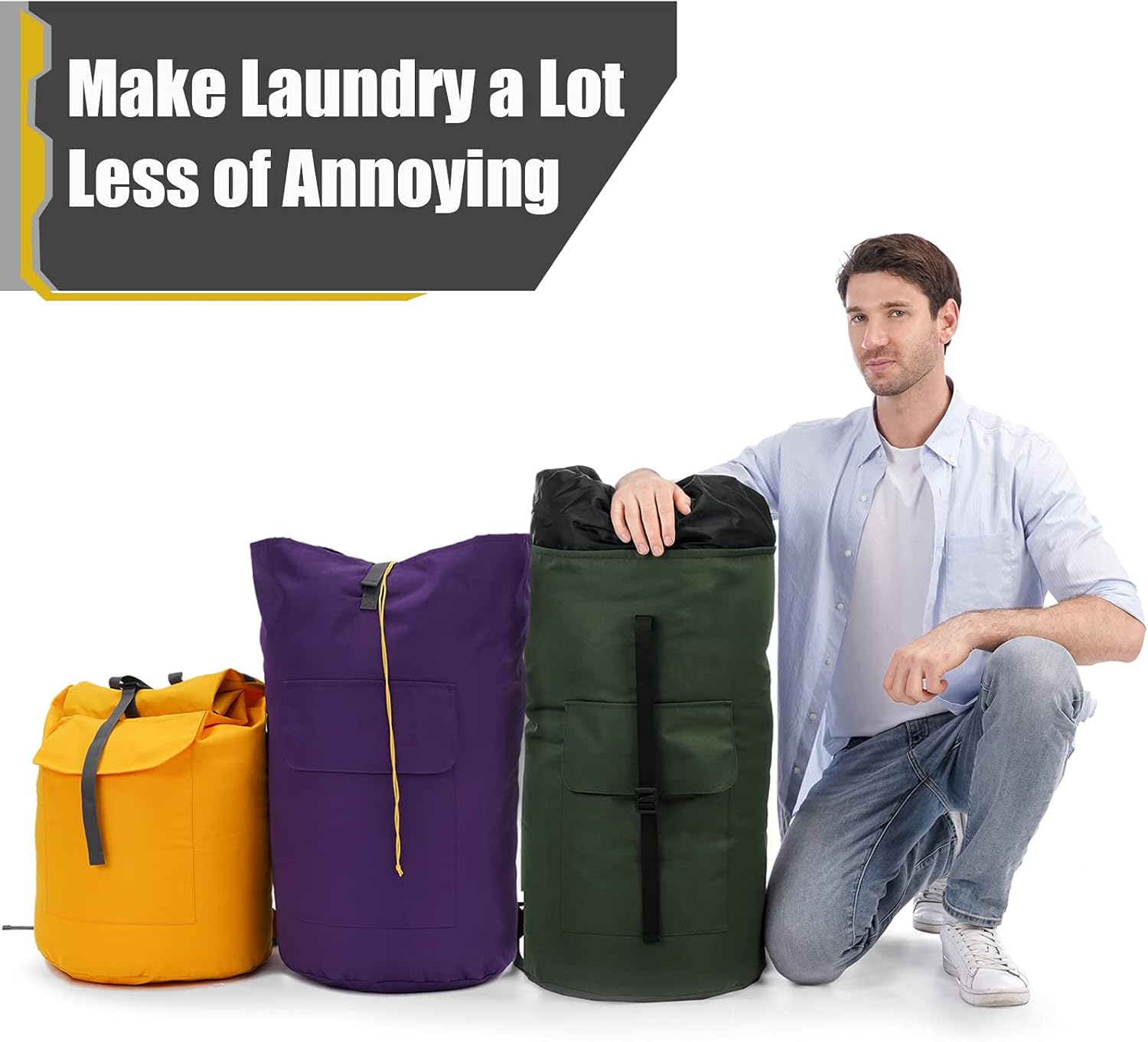 Laundry Bags Extra Large Heavy Duty, 115L Laundry Backpack, Sturdy Laundry Bag with Shoulder Straps, Army Green Laundry Bag for College, Top Loading Duffle Bag for Camp, Travel, Dorm, Apartment