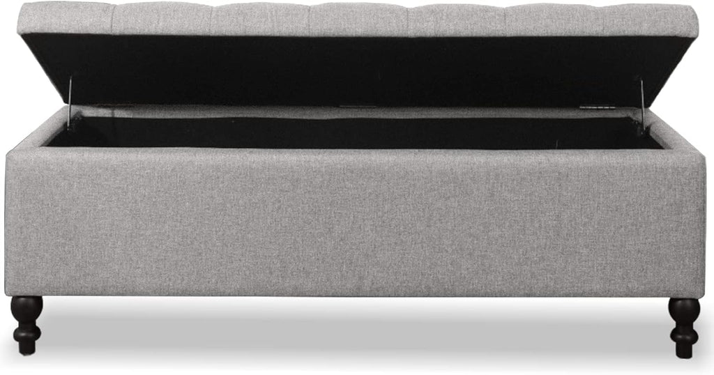 Storage Ottoman 50.2 Inches Upholstered Fabric Storage Ottoman Bench，Button Tufted Ottoman with Storage for Living Room，Bedroom End of Bed Bench Withstands 301lbs(Grey-TP)