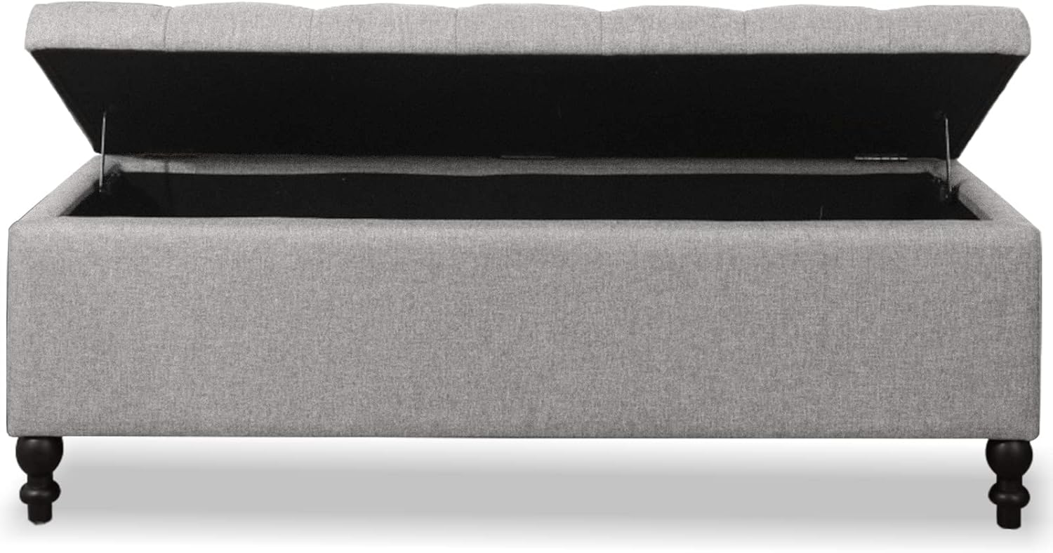 Storage Ottoman 50.2 Inches Upholstered Fabric Storage Ottoman Bench，Button Tufted Ottoman with Storage for Living Room，Bedroom End of Bed Bench Withstands 301lbs(Grey-TP)