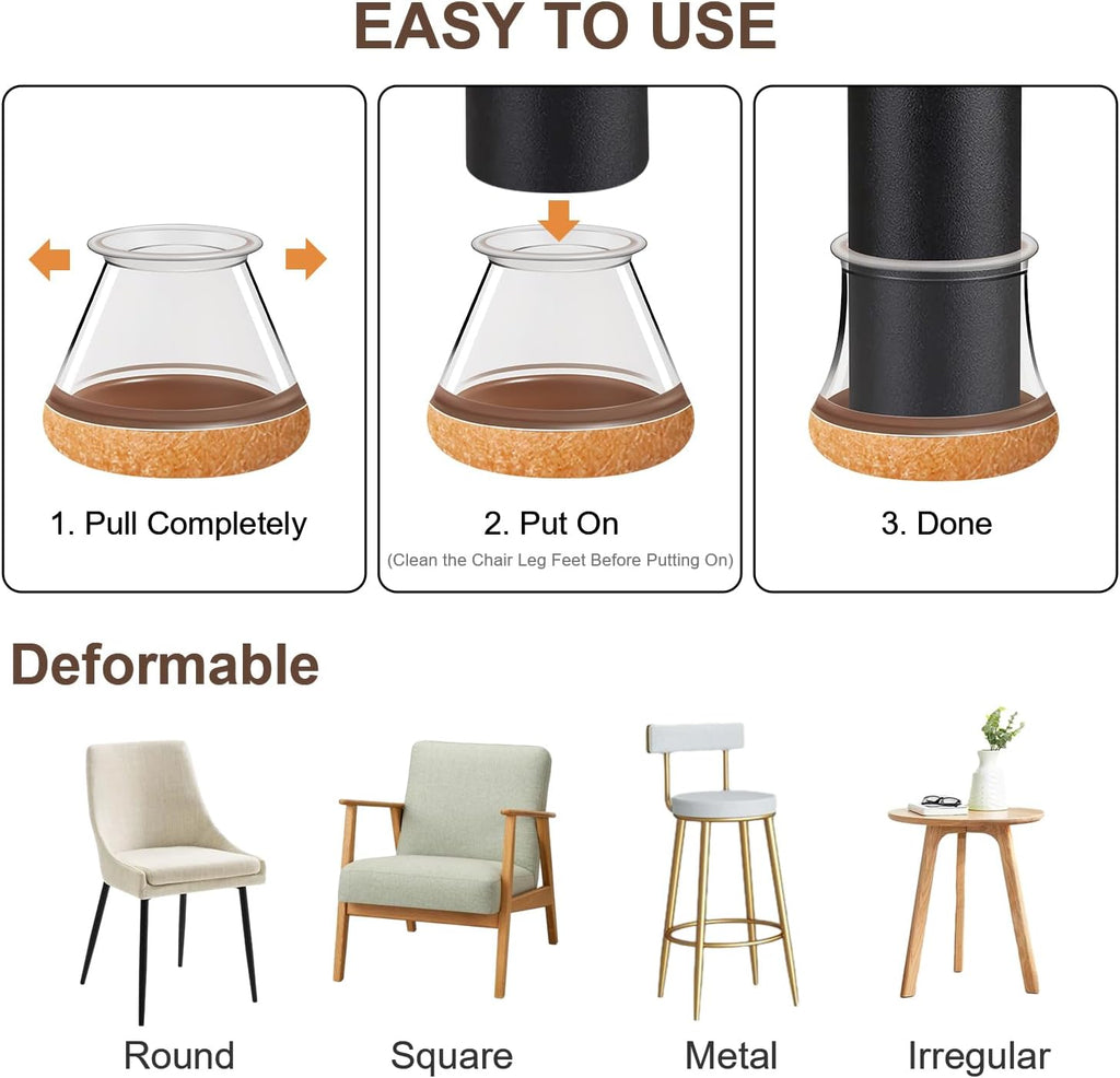 20 Pcs Chair Leg Floor Protectors for Hardwood Floors, Clear Rubber Furniture Sliders with Felt, Silicone Furniture Leg Caps Covers, Fit Round Diameter (1.2" to 1.4")